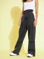 Thumbnail for Lyush Kids Girls Black Acid Wash Paper Bag Waist Straight Jeans - Distacart