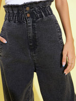 Thumbnail for Lyush Kids Girls Black Acid Wash Paper Bag Waist Straight Jeans - Distacart