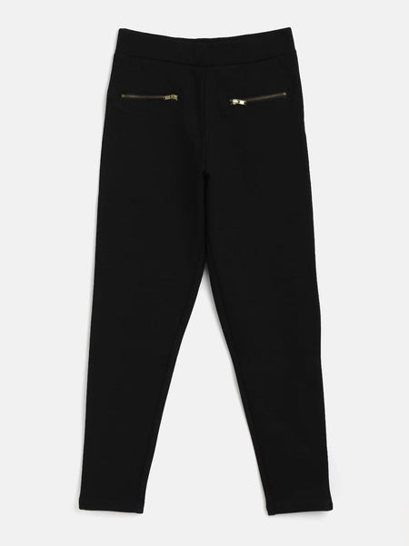 Lyush Black Pocket Zipper Jeggings For Girls - Distacart