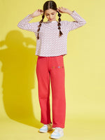 Thumbnail for Lyush Red Terry Love-Is-Love Pants For Girls - Distacart