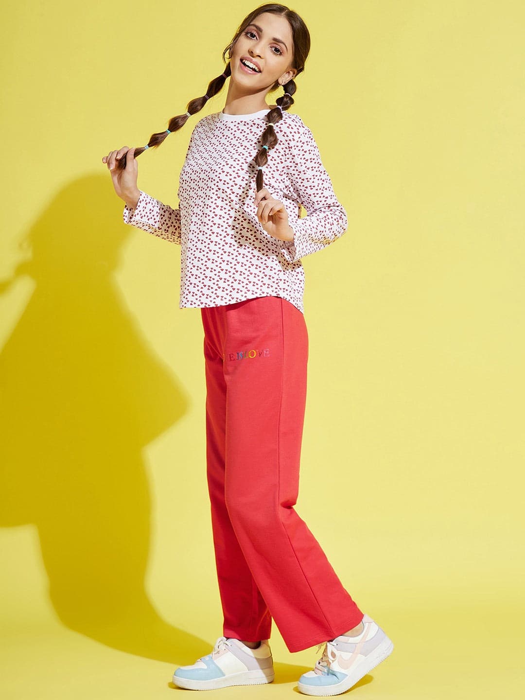 Lyush Red Terry Love-Is-Love Pants For Girls - Distacart