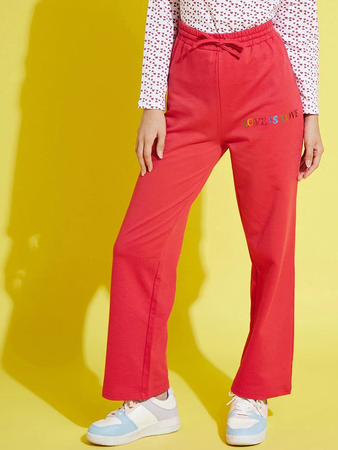 Lyush Red Terry Love-Is-Love Pants For Girls - Distacart