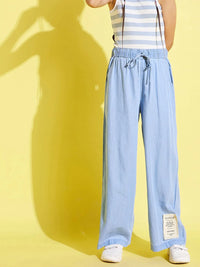 Thumbnail for Lyush Ice Blue Tencel Wide Leg Drawstring Pants For Girls - Distacart