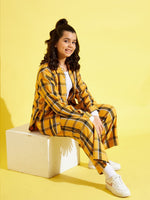 Thumbnail for Lyush Mustard & Black Check Straight Pants For Girls - Distacart