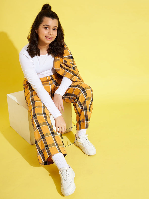 Lyush Mustard & Black Check Straight Pants For Girls - Distacart