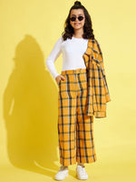 Thumbnail for Lyush Mustard & Black Check Straight Pants For Girls - Distacart