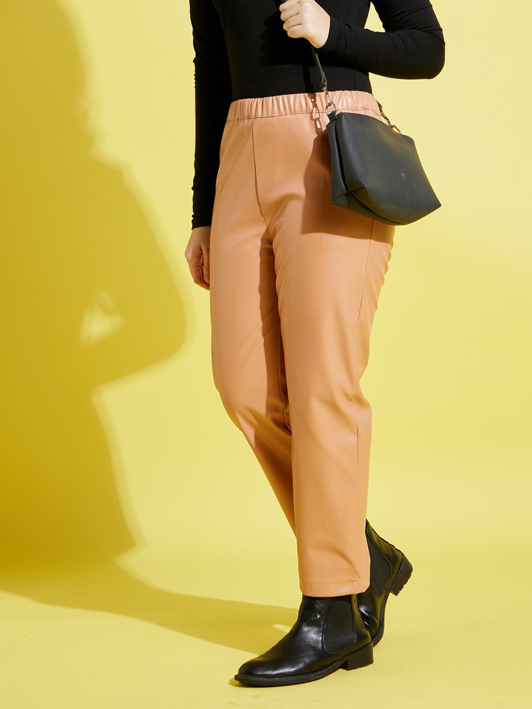 Lyush Pale Pink PU Straight Pants For Girls - Distacart