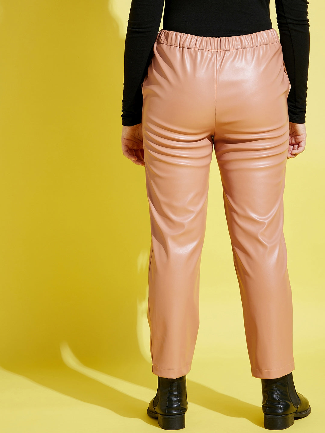 Lyush Pale Pink PU Straight Pants For Girls - Distacart