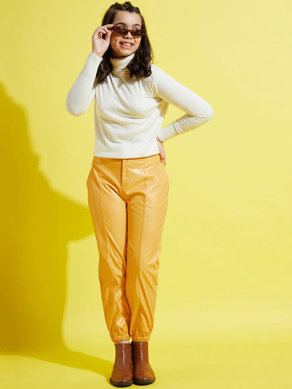 Lyush Yellow PU Joggers For Girls - Distacart