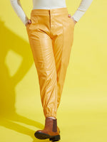 Thumbnail for Lyush Yellow PU Joggers For Girls - Distacart