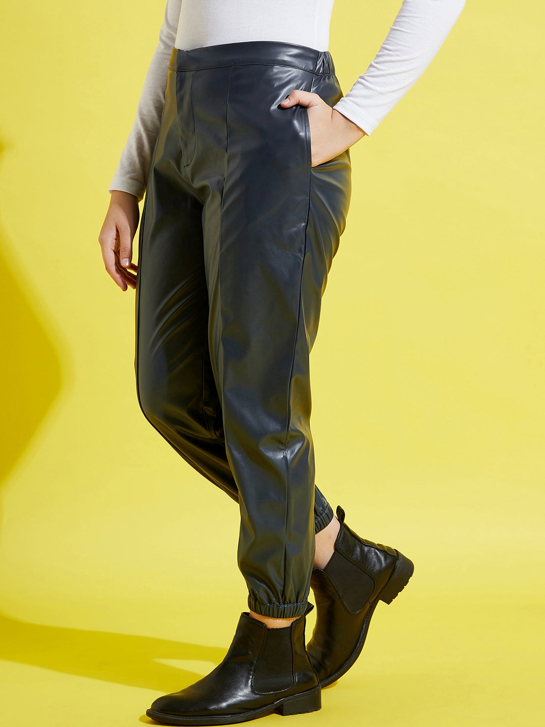 Lyush Navy PU Joggers For Girls - Distacart