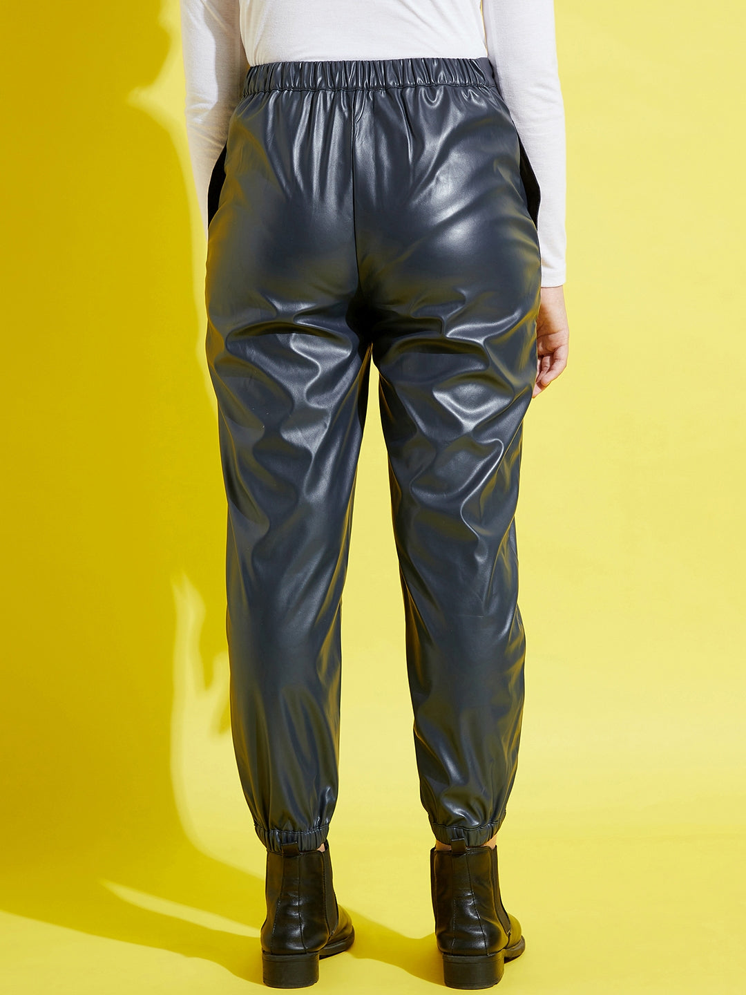 Lyush Navy PU Joggers For Girls - Distacart