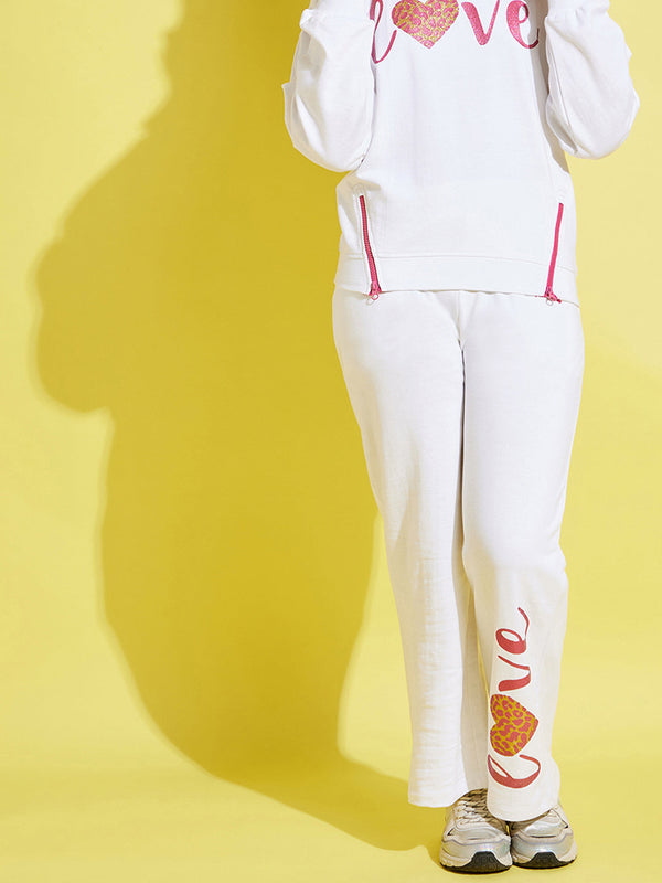 Lyush White Terry LOVE Paper Bag Track Pants For Girls - Distacart