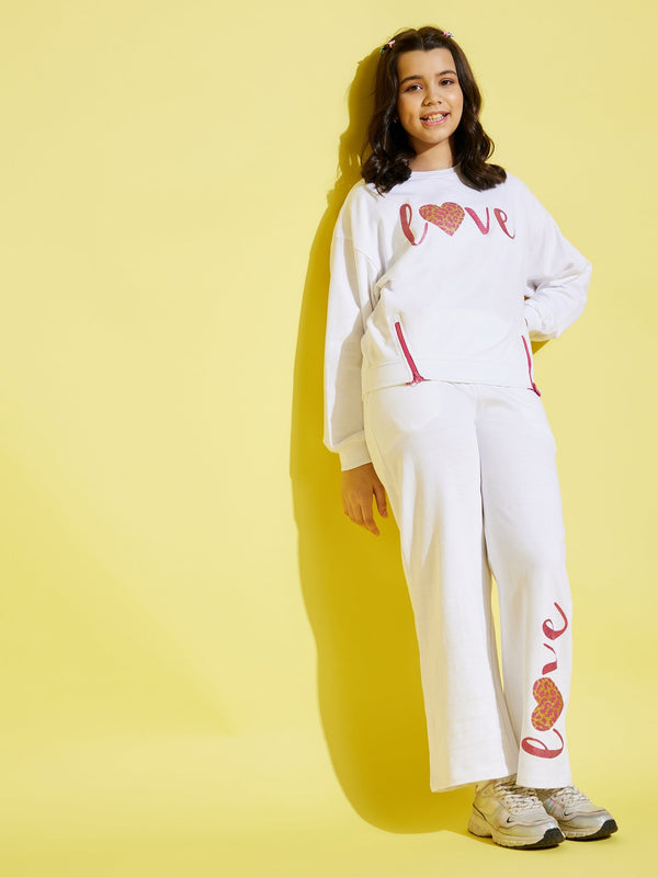 Lyush White Terry LOVE Paper Bag Track Pants For Girls - Distacart