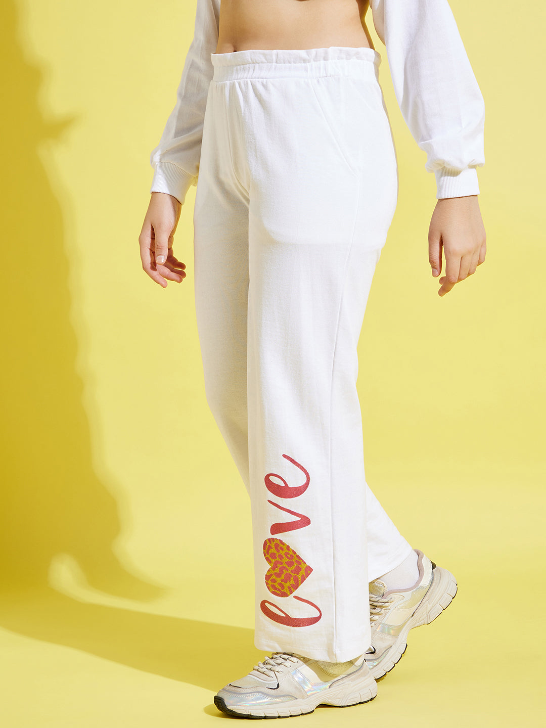 Lyush White Terry LOVE Paper Bag Track Pants For Girls - Distacart