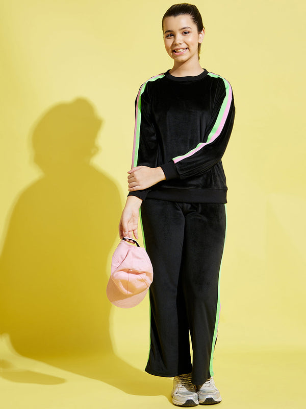 Buy Lyush Black Velour Side Tape Track Pants For Girls Online At