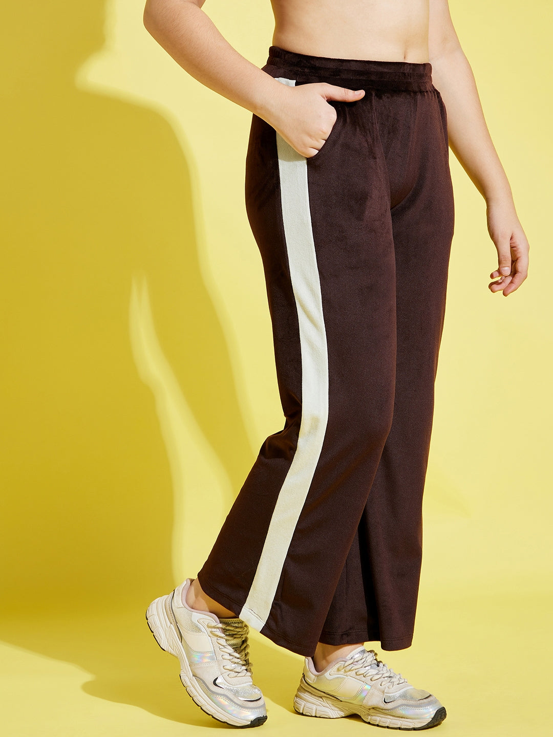 Lyush Sea Green & Brown Velour Track Pants For Girls - Distacart