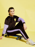 Thumbnail for Lyush Brown & Lavender Velour Joggers For Girls - Distacart