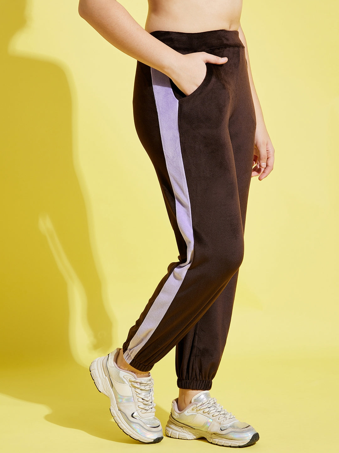 Lyush Brown & Lavender Velour Joggers For Girls - Distacart