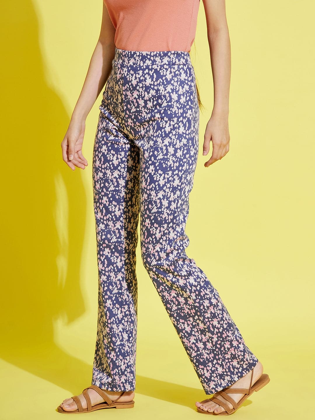 Lyush Blue Floral Print Bell Boot Leg Pants For Girls - Distacart