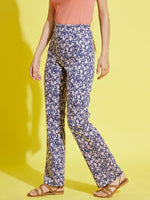 Thumbnail for Lyush Blue Floral Print Bell Boot Leg Pants For Girls - Distacart