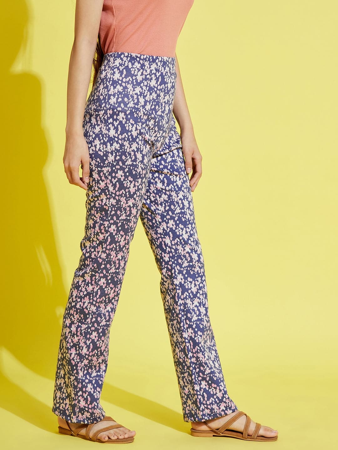 Lyush Blue Floral Print Bell Boot Leg Pants For Girls - Distacart