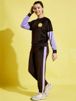 Thumbnail for Lyush Brown & Lavender Velour Oversize Sweatshirt With Joggers For Girls - Distacart