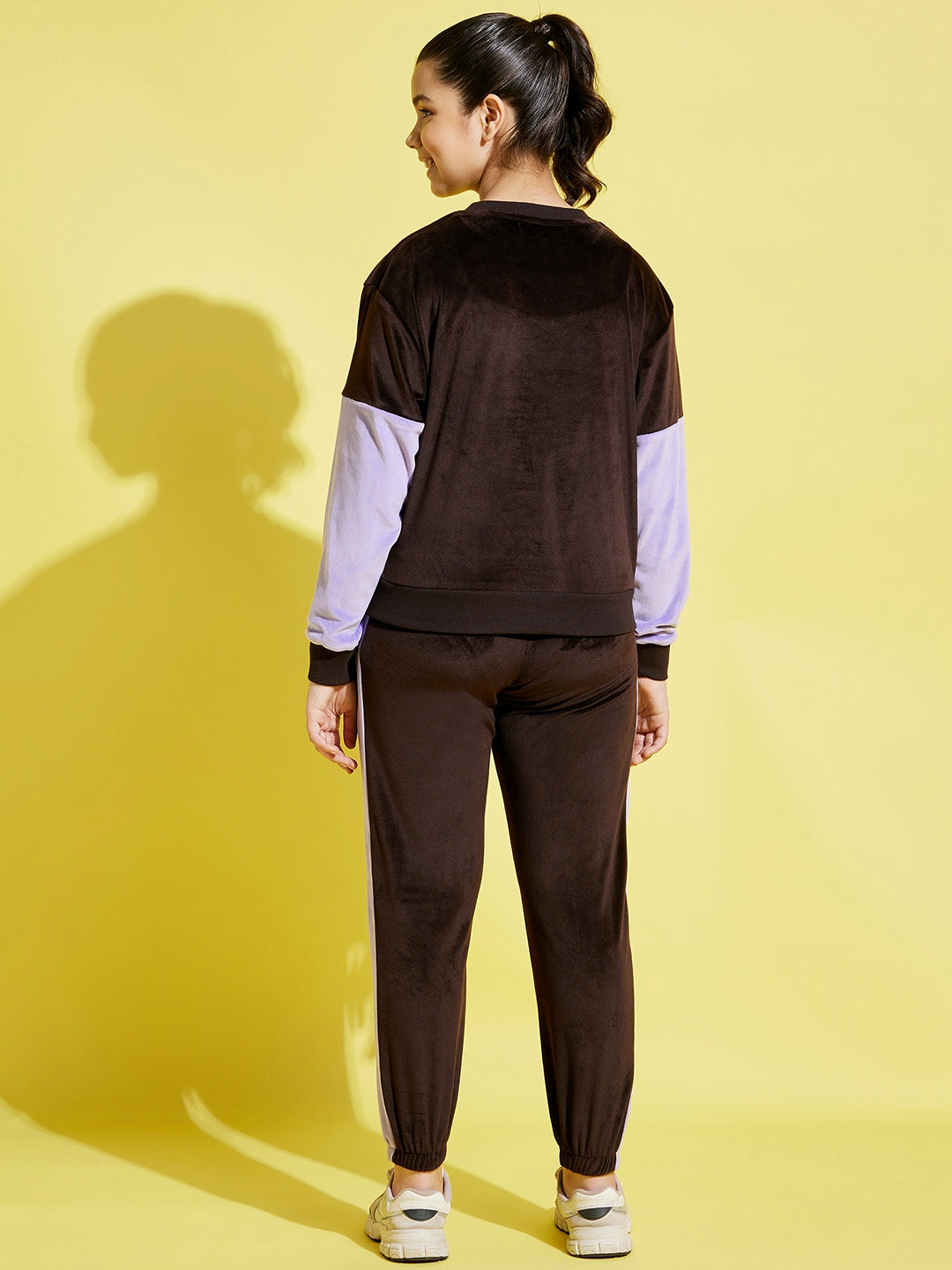 Lyush Brown & Lavender Velour Oversize Sweatshirt With Joggers For Girls - Distacart