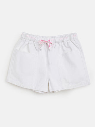 Lyush White Twill Drawstring Shorts For Girls - Distacart