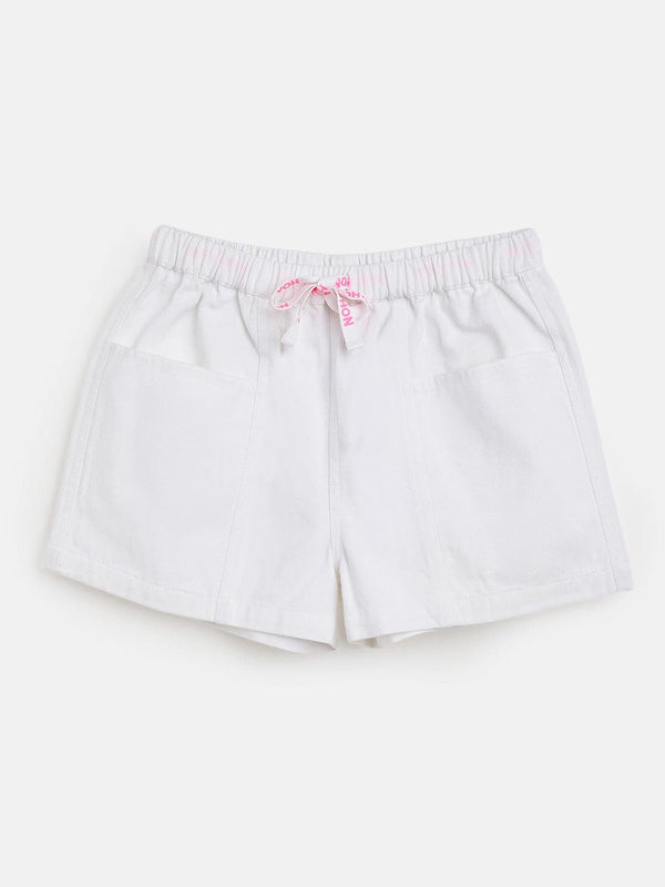 Lyush White Twill Drawstring Shorts For Girls - Distacart