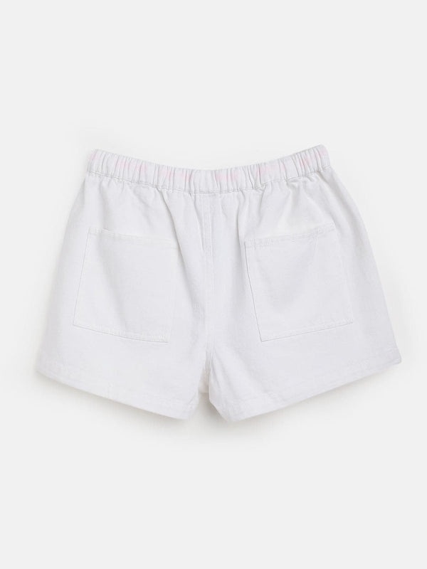 Lyush White Twill Drawstring Shorts For Girls - Distacart