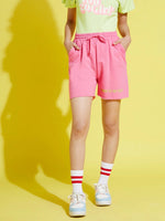 Thumbnail for Lyush Pink Terry Power-To-The-Youth Baseball Shorts For Girls - Distacart