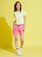 Thumbnail for Lyush Pink Terry Power-To-The-Youth Baseball Shorts For Girls - Distacart