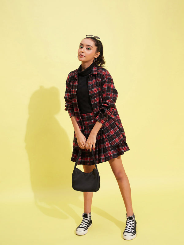 Lyush Girls Red & Black Check Oversized Shirt - Distacart