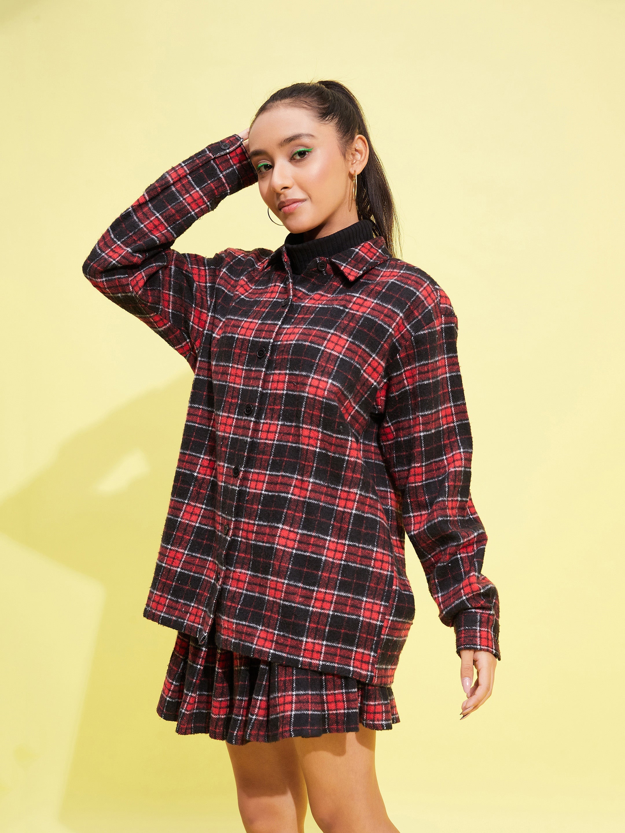 Lyush Girls Red & Black Check Oversized Shirt - Distacart