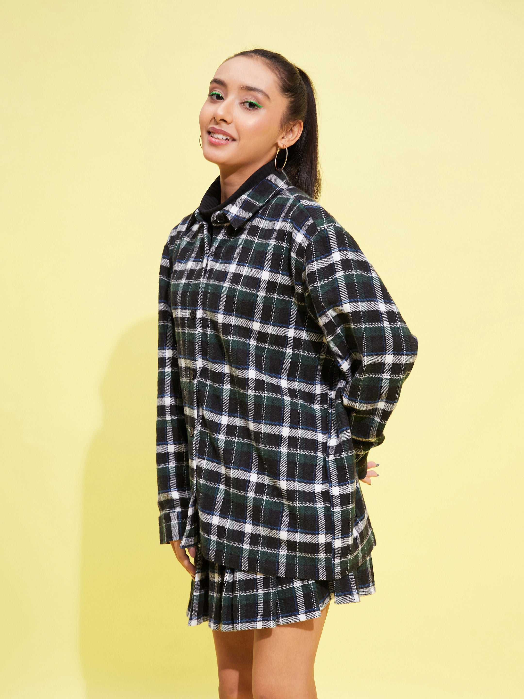Lyush Girls Black & Green Check Oversized Shirt - Distacart