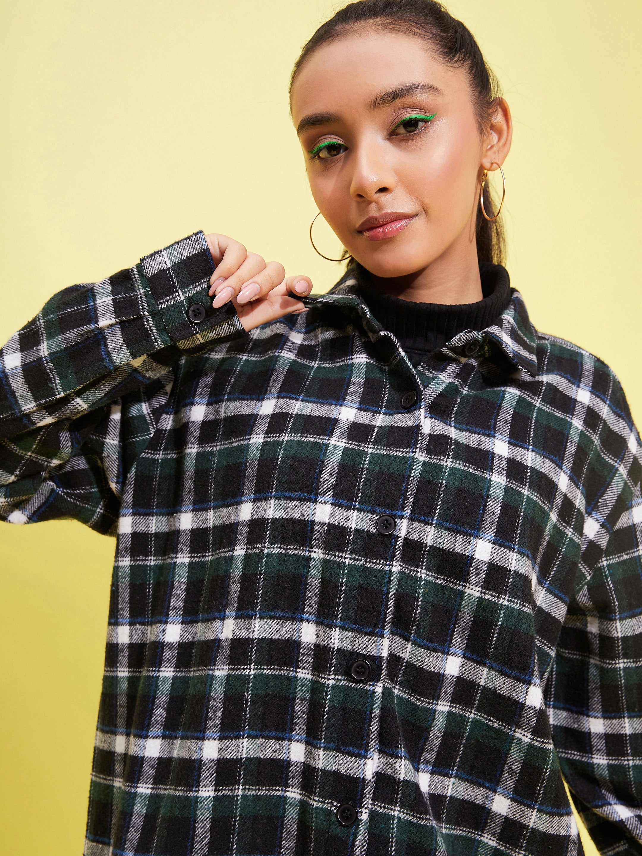 Lyush Girls Black & Green Check Oversized Shirt - Distacart