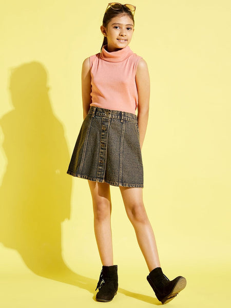 Lyush Navy Acid Wash Front Button Denim Mini Skirt For Girls - Distacart