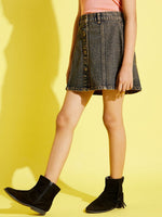 Thumbnail for Lyush Navy Acid Wash Front Button Denim Mini Skirt For Girls - Distacart