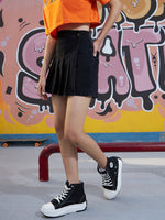 Thumbnail for Lyush Girls Black Acid Wash Denim Front Pleated Skirts - Distacart