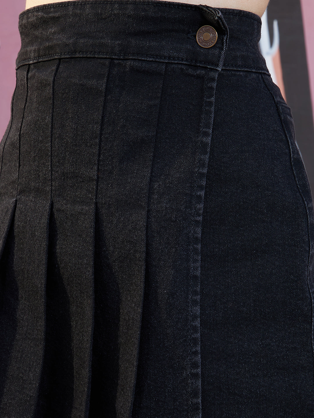 Lyush Girls Black Acid Wash Denim Front Pleated Skirts - Distacart