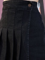 Thumbnail for Lyush Girls Black Acid Wash Denim Front Pleated Skirts - Distacart