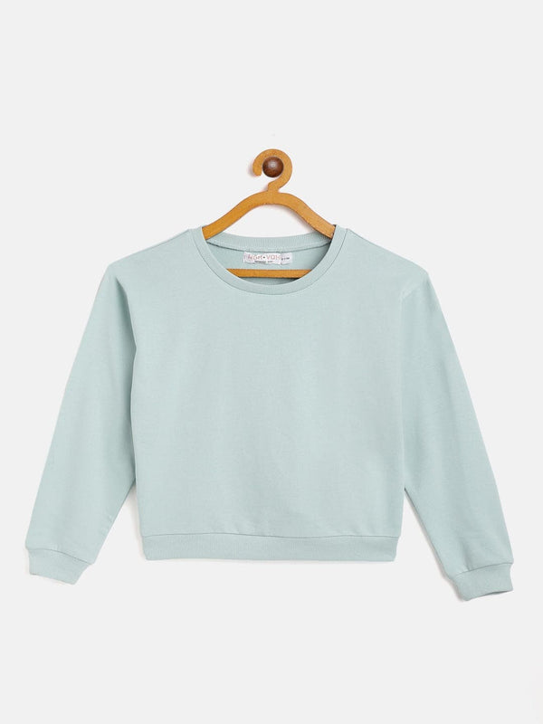 Lyush Sea Green Terry Sweatshirt For Girls - Distacart