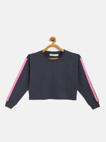 Thumbnail for Lyush Navy Terry Shoulder Tape Crop Sweatshirt For Girls - Distacart