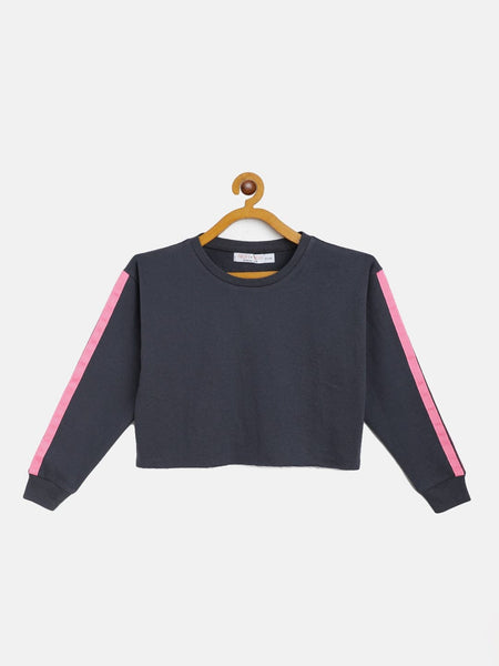 Lyush Navy Terry Shoulder Tape Crop Sweatshirt For Girls - Distacart