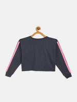 Thumbnail for Lyush Navy Terry Shoulder Tape Crop Sweatshirt For Girls - Distacart
