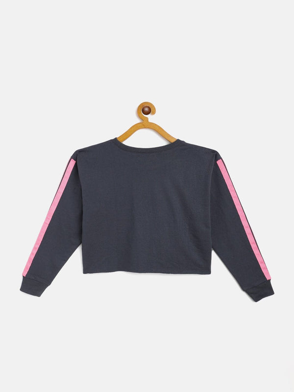 Lyush Navy Terry Shoulder Tape Crop Sweatshirt For Girls - Distacart