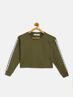 Thumbnail for Lyush Olive Terry Shoulder Tape Crop Sweatshirt For Girls - Distacart