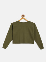 Thumbnail for Lyush Olive Terry Shoulder Tape Crop Sweatshirt For Girls - Distacart