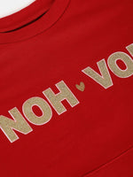 Thumbnail for Lyush Red Terry Noh.Voh Glitter Logo Sweatshirt For Girls - Distacart